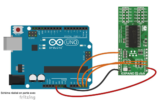 Schéma de câblage entre l'arduino et le module Click Board