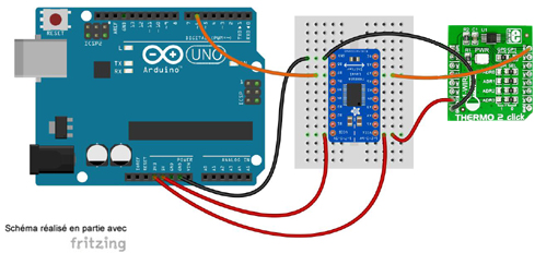 Schéma de câblage entre l'arduino et le module Click Board