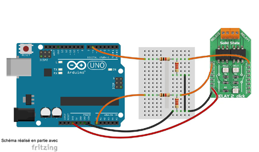 Schéma de câblage entre l'arduino et le module Click Board