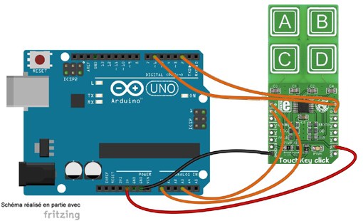 Schéma de câblage entre l'arduino et le module Click Board