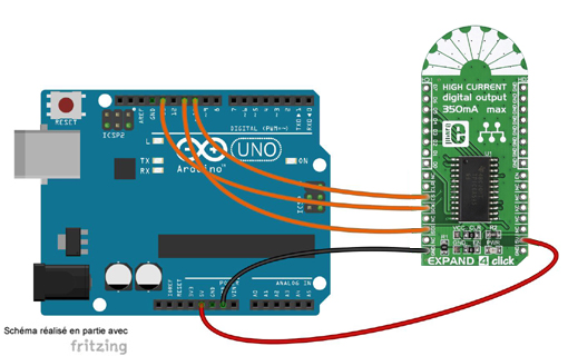 Schéma de câblage entre l'arduino et le module Click Board