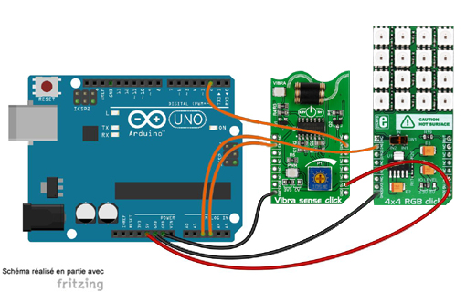 Schéma de câblage entre l'arduino et le module Click Board