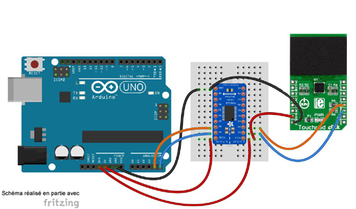 Schéma de câblage entre l'arduino et le module Click Board