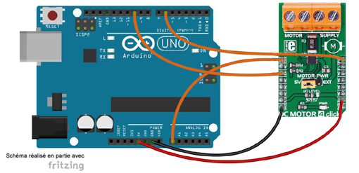 Schéma de câblage entre l'arduino et le module Click Board