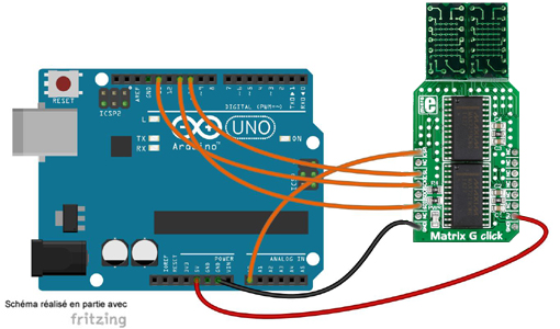 Schéma de câblage entre l'arduino et le module Click Board