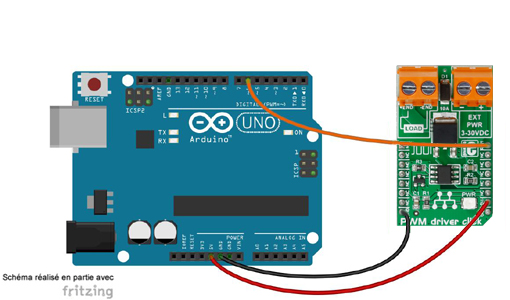 Schéma de câblage entre l'arduino et le module Click Board