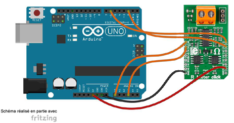 Schéma de câblage entre l'arduino et le module Click Board