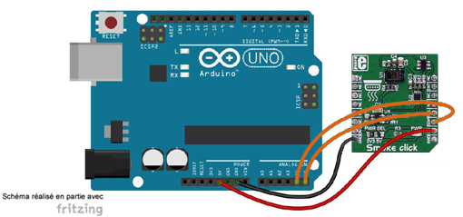 Schéma de câblage entre l'arduino et le module Click Board MIKROE-4299