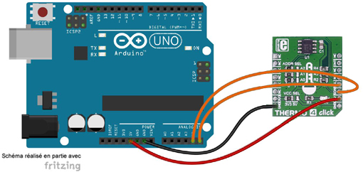 Schéma de câblage entre l'arduino et le module Click Board