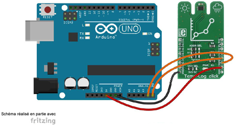 Schéma de câblage entre l'arduino et le module Click Board