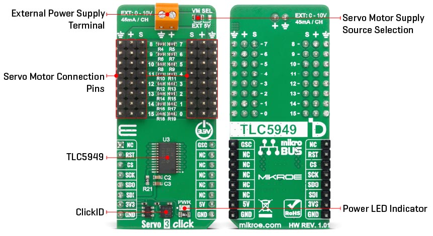 Détail du module Servo 3 Click MIKROE-6837