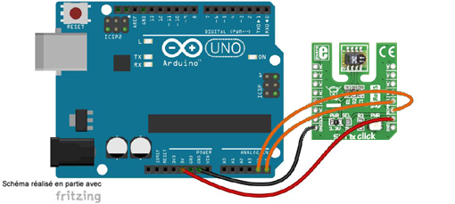 Schéma de câblage entre l'arduino et le module Click Board