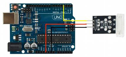 Exemple de raccordement du module capteur de chocs OPENSE020 sur un Arduino