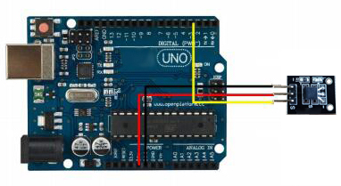 Exemple de raccordement de module capteur de température DS18B20 OPENSE042 sur un Arduino