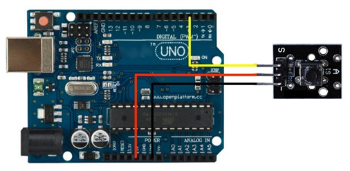 Exemple de raccordement du module bouton poussoir OPENSE043 sur un Arduino