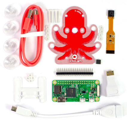 Détail du contenu du kit OctoCam - Pi Zero W Project Kit