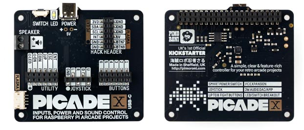 Vue avant et arrière de la platine PICADE X HAT USB-C pour borne d'arcade