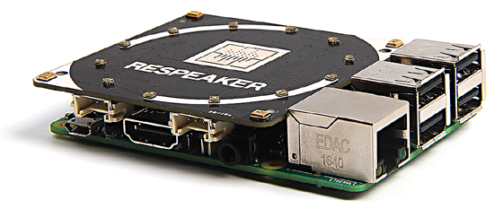 Module ReSpeaker 4-Mic enfiché sur une platine Raspberry Pi