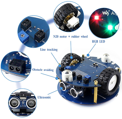 Détail des capteurs du châssis robotique Alphabot2-Ar