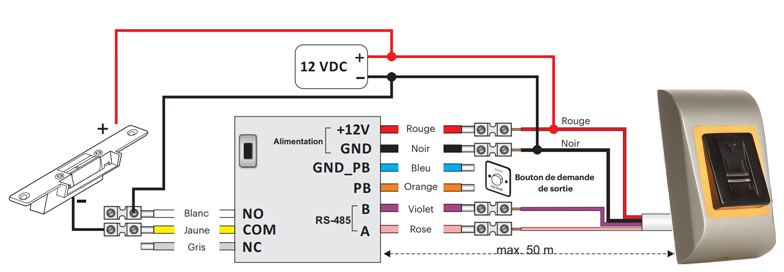 Exemple de raccordement du module relais déporté