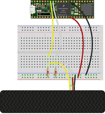 Exemple de raccordement d'un capteur capacitif Trill sur un Teensy