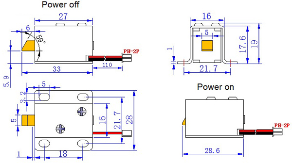 Dimensions de la mini serrure solénoïde 12 V