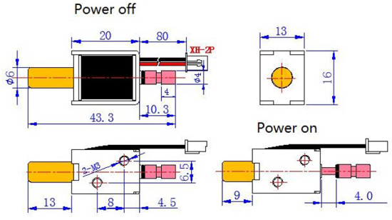 Dimensions du solénoïde électro-aimant 12V - 5W